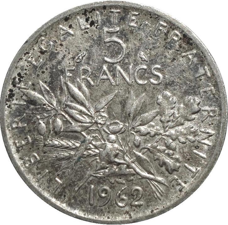 Frankrijk 5 francs 1962 (UNC, zilver), Postzegels en Munten, Munten | Europa | Niet-Euromunten, Losse munt, Frankrijk, Zilver