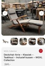 2x Deckchair met grijs kussen, Tuin en Terras, Ophalen, Zo goed als nieuw, Teakhout