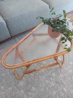 Vintage Bamboe Bijzettafel met Glas, Ophalen, Minder dan 50 cm, Gebruikt, 50 tot 100 cm