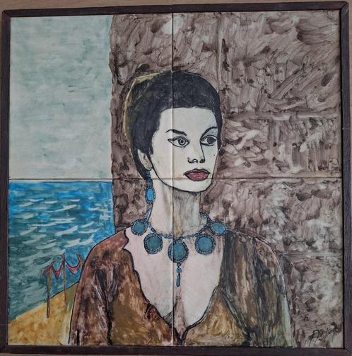 A.M. | Portret | Tegeltableau | Kunst op tegelwerk, Antiek en Kunst, Kunst | Schilderijen | Klassiek, Ophalen