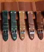 Groene beige bruine cognac leren horlogeband 18mm 20mm 22mm, Verzenden, Nieuw