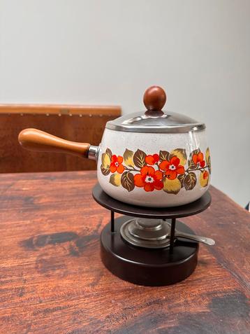 Vintage Fonduepan met Bloemen Design beschikbaar voor biedingen