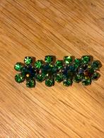 Groene Aurora borealis Strass Bloemen Broche, Met kristal, Overige materialen, Gebruikt, Minder dan 4 cm