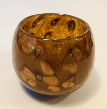 Prachtige waxinelichthouder, glas, handgemaakt, bruingoud beschikbaar voor biedingen