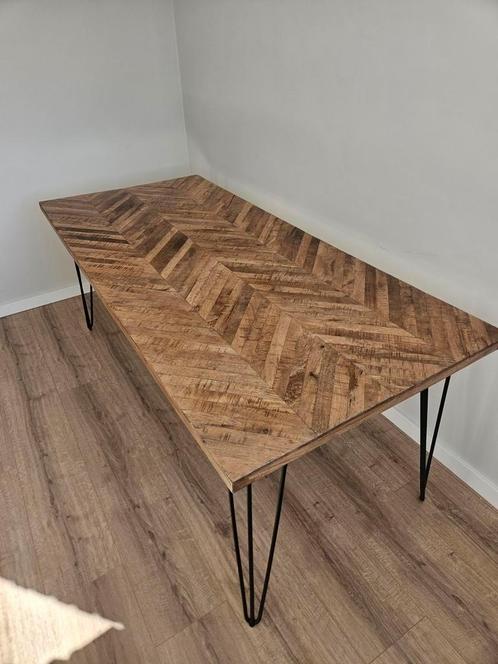 Eettafel 200 cm Mango Visgraat, Huis en Inrichting, Tafels | Eettafels, Zo goed als nieuw, 50 tot 100 cm, 200 cm of meer, Vijf personen of meer