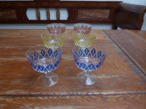 6 vintage champagnecoupes, VMC Reims Harlequin, Antiek en Kunst, Antiek | Glas en Kristal, Ophalen of Verzenden