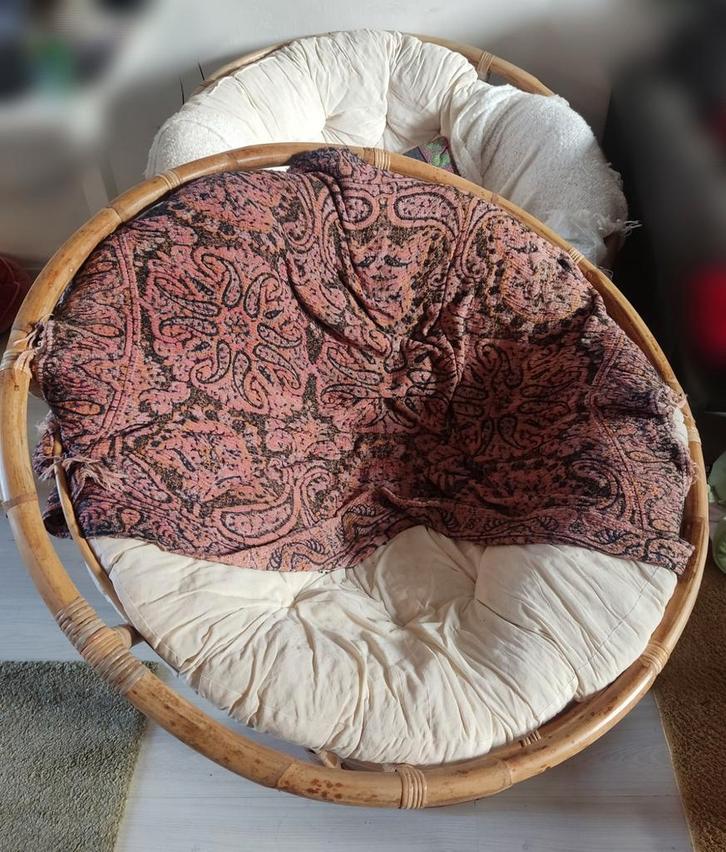 Twee Rotan Papasan loungestoelen, Huis en Inrichting, Fauteuils, Gebruikt, 75 tot 100 cm, 75 tot 100 cm, Ophalen