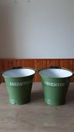 EMAILLE RESEDA GROENE AARDAPPELEN EN GROENTEN EMMER., Antiek en Kunst, Antiek | Emaille, Ophalen of Verzenden