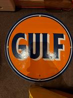 Twee mooie emaille borden van Gulf - 30cm, Ophalen