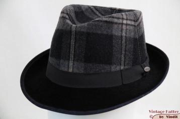Gleufhoed Trilby Mayser grijs geruit zwart haarvilt 58 nieuw beschikbaar voor biedingen