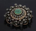 Exclusieve 18k gouden broche diamant parel jade groot antiek