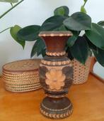 Houten vintage vaas met bloemmotief, Ophalen of Verzenden