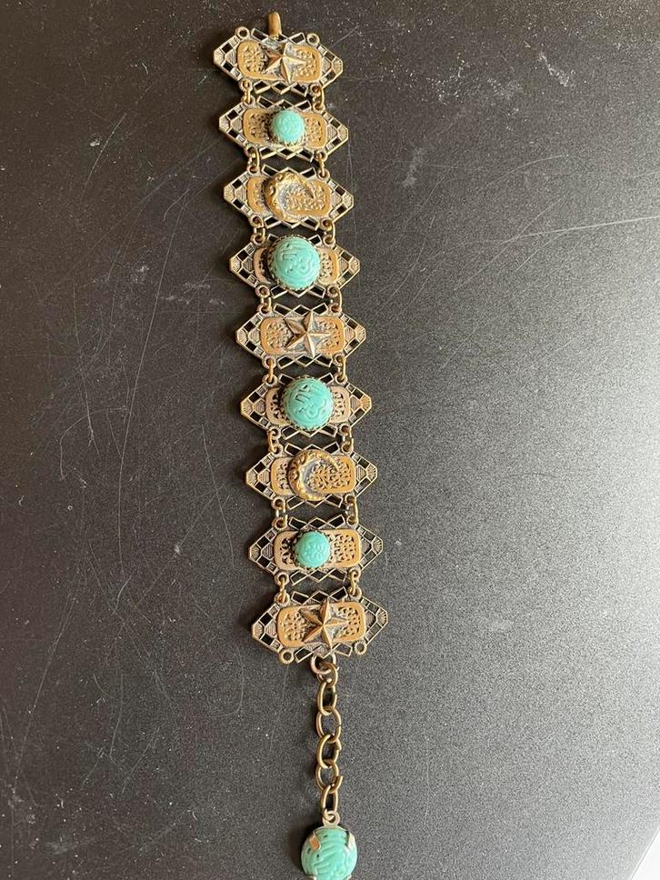 Antieke armband met turquoise bewerkte stenen, Antiek en Kunst, Curiosa en Brocante, Ophalen of Verzenden