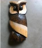 Design beeldje uil bruin hout massief H25 Br13cm, Ophalen of Verzenden