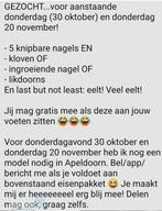 Pedicuremodel gezocht, locatie Apeldoorn, Sieraden, Tassen en Uiterlijk, Uiterlijk | Lichaamsverzorging, Ophalen of Verzenden