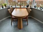 Licht eiken eethoek,stoelen met leer bekleed., Ophalen, Gebruikt, 4 tot 6 stoelen