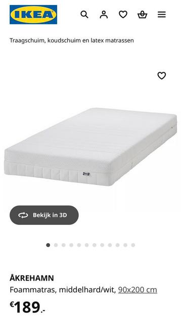 Ikea bedframe (Vevelstad) & matras (ÅKREHAMN foam) 200x90 cm beschikbaar voor biedingen