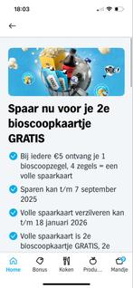 2e bioscoopkaartje gratis via albert heijn., Tickets en Kaartjes, Filmkaartjes, Eén persoon, Kortingskaartje