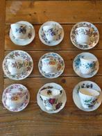 Vintage Engelse romantische Kop en Schotels - Set van 9, Ophalen of Verzenden