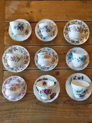 Vintage Engelse romantische Kop en Schotels - Set van 9 beschikbaar voor biedingen