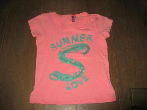 2 zgan t-shirts met print in zalmroze of blauw, mt 152, Kinderen en Baby's, Kinderkleding | Maat 152, Zo goed als nieuw, Meisje