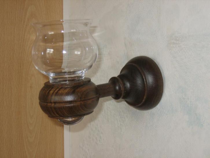 glas hanger/eiken met nieuwe! glashouder voor o.a. kaarsen, Huis en Inrichting, Woonaccessoires | Kandelaars en Kaarsen, Gebruikt