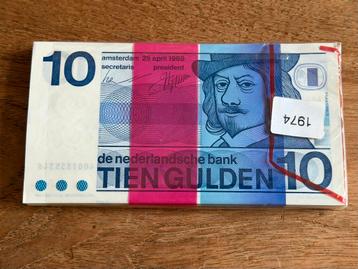 100 UNC- bankbiljetten van 10 gulden 25 april 1968 beschikbaar voor biedingen