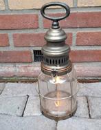 Te koop ijzeren tafellamp 33 cm hoog 12 cm doorsnee, Tafellamp, Ophalen of Verzenden, Zo goed als nieuw, Glas