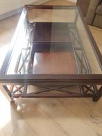 Salon tafel met facet geslepen glas uitgevoerd in kersenhout, Minder dan 50 cm, 100 tot 150 cm, 150 tot 200 cm, Gebruikt