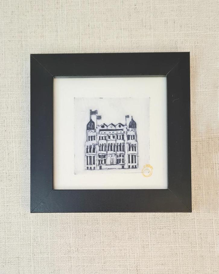 Ets Hotel New York Rotterdam 10x10 cm, handgemaakt, Huis en Inrichting, Woonaccessoires | Schilderijen, Tekeningen en Foto's, Nieuw