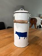 Vintage emaille melkbus met blauwe koe landelijke decoratie, Antiek en Kunst, Ophalen of Verzenden