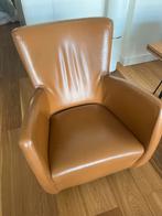 Beige/oranje leren fauteauil, Ophalen, Zo goed als nieuw, 75 tot 100 cm, 50 tot 75 cm