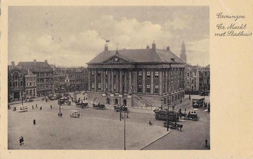 groningen grote markt  stadhuis-trams enz  1932, Verzamelen, Ansichtkaarten | Nederland, Groningen, 1960 tot 1980, Ophalen of Verzenden