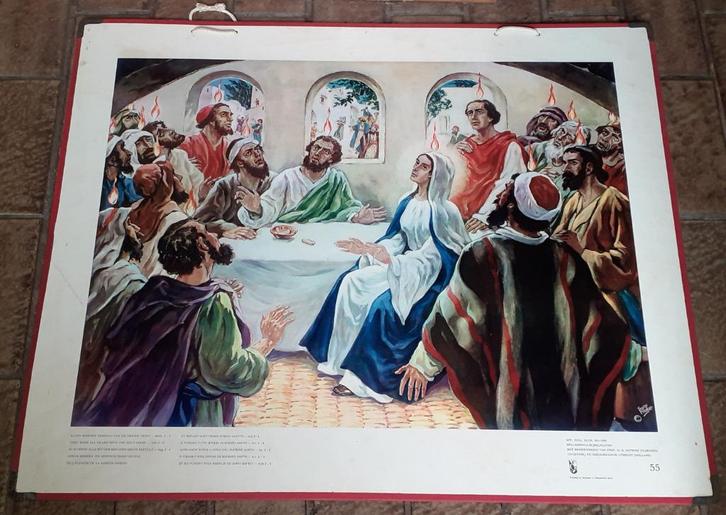 4 Bijbelplaten op zwaar karton ca. 62 bij 75 cm, Antiek en Kunst, Antiek | Schoolplaten, Ophalen of Verzenden