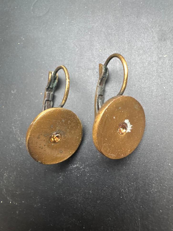 Vintage Koperen Oorbellen Oranje Steen, Sieraden, Tassen en Uiterlijk, Oorbellen, Gebruikt, Hangers, Overige materialen, Oranje