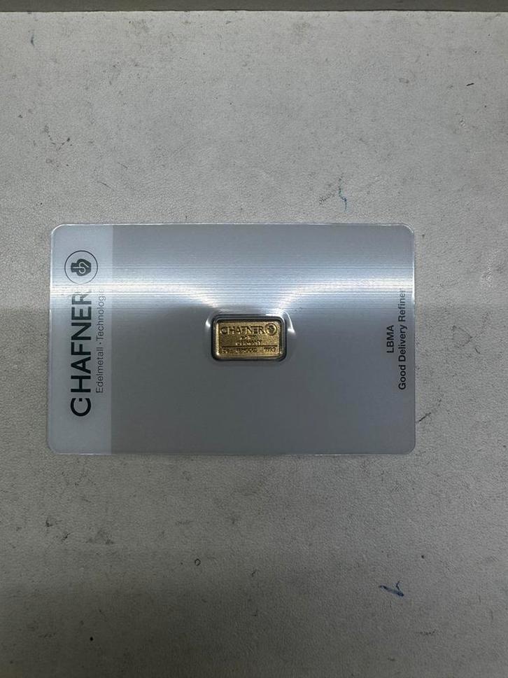 2 gram goudbaar met certificaat C. Hafner, Postzegels en Munten, Edelmetalen en Baren, Goud, Ophalen of Verzenden