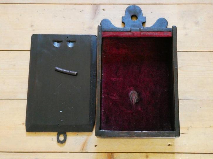 Nostalgische houten schooltas bekleed met fluweel (5658), Antiek en Kunst, Curiosa en Brocante, Ophalen of Verzenden