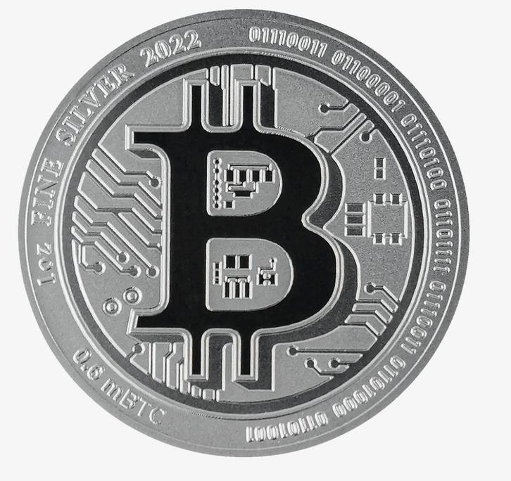 Zilveren Bitcoin Munt 1oz, Postzegels en Munten, Munten | Nederland, Overige waardes, Vóór koninkrijk, Zilver, Ophalen of Verzenden