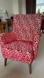 Hippe fauteuil in roodwitte print, Gebruikt, 75 tot 100 cm, Stof, 50 tot 75 cm