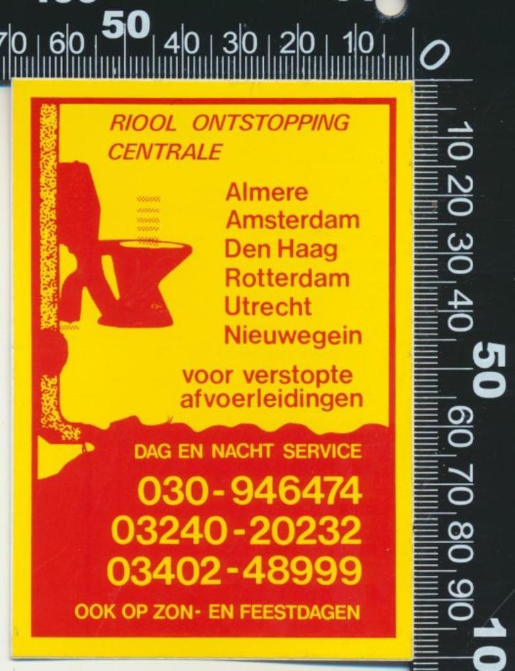 Sticker:  Riool Ontstopping Centrale - Almere - Amsterdam, Verzamelen, Stickers, Zo goed als nieuw, Bedrijf of Vereniging, Ophalen of Verzenden