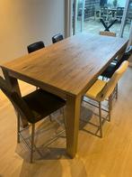 Massief eiken eettafel 180x90 met grey wash, Ophalen, Gebruikt, Eikenhout, 50 tot 100 cm