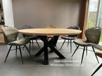 Eiken tafel eettafel Deens ovaal verjongd rond boomstamtafel, Huis en Inrichting, Tafels | Eettafels, 100 tot 150 cm, Ophalen of Verzenden
