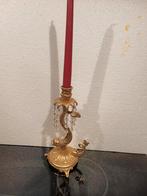 Antieke Messing/Koperen Kandelaar met Kristallen, Ophalen of Verzenden, Koper of Brons