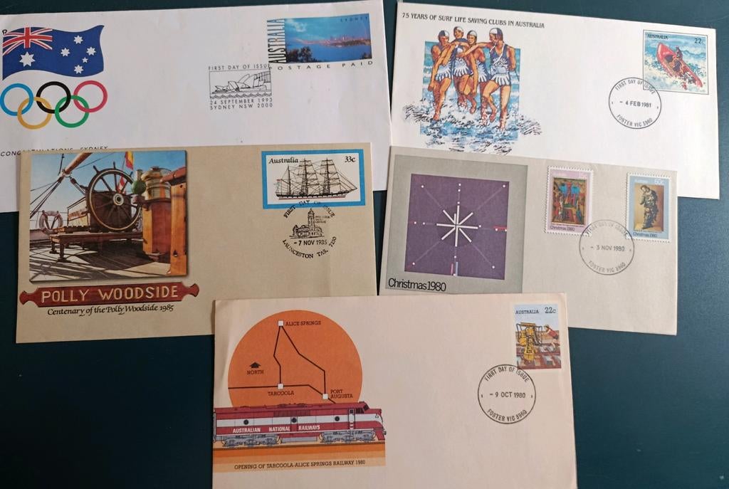 Australia - 5 mooie FDC's onbeschreven, Postzegels en Munten, Postzegels | Eerstedagenveloppen, Ophalen of Verzenden, Onbeschreven