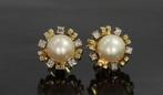 Parel met 10 diamanten 14k gouden luxe dames oorbellen retro, Sieraden, Tassen en Uiterlijk, Oorbellen, Voordeelsieraden, Ophalen of Verzenden