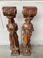 Stel schouw beelden. Hout. Antiek. Hoogte 56 cm. Gaaf., Antiek en Kunst, Verzenden