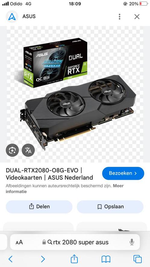 ASUS Dual RTX 2080 Super O8G EVO, Computers en Software, Videokaarten, Gebruikt, Nvidia, PCI-Express 3.0, GDDR6, HDMI, Ophalen of Verzenden