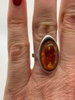 A90 Prachtige zilveren barnsteen ring maat 18,25, Sieraden, Tassen en Uiterlijk, Ringen, 18 tot 19, Ophalen of Verzenden, X, Met edelsteen