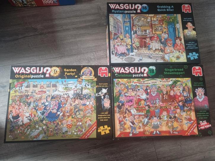 Wasgij Puzzels - 3 stuks + extra puzzel, Hobby en Vrije tijd, Denksport en Puzzels, Gebruikt, Legpuzzel, 500 t/m 1500 stukjes