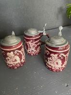 3 bierpullen van pateel met tin, Antiek en Kunst, Antiek | Tin, Ophalen of Verzenden